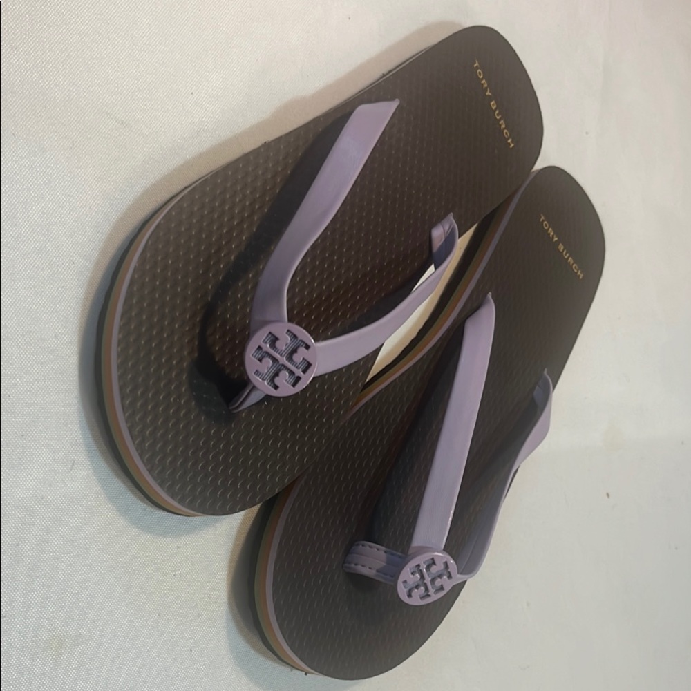 Tory Burch Purple and Brown Sandals with Thong Design